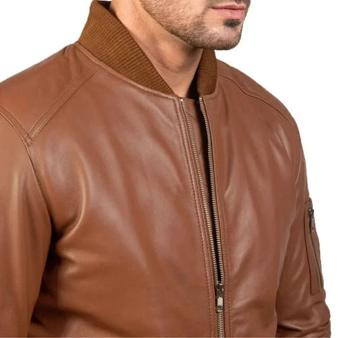Men's MA-1 Brown Leather Bomber Jacket