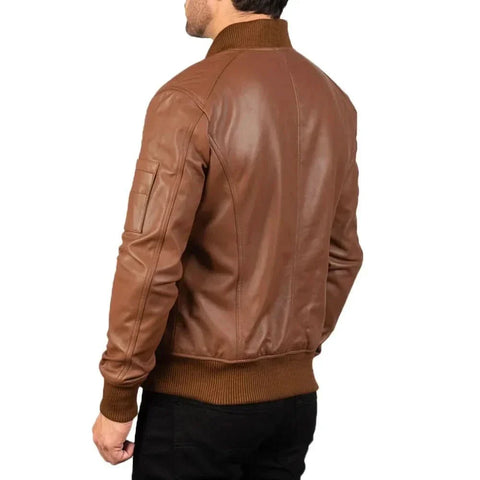 Men's MA-1 Brown Leather Bomber Jacket
