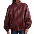 Women's Burgundy Leather Bomber Jacket