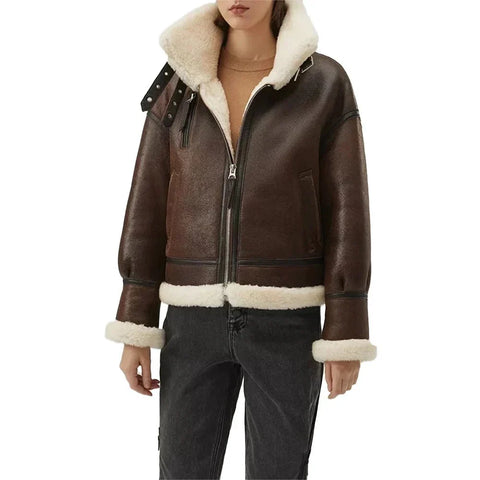 Women’s Chocolate Brown Hooded B3 Aviator Bomber Jacket