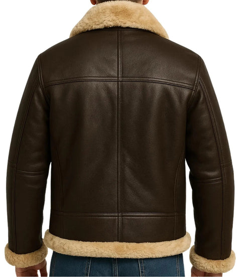 Men's B3 Shearling Aviator Leather Jacket Back - Xactwear