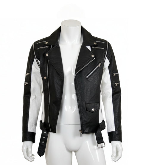 Men's Black & White Retro Performance Motorcycle Jacket Front - Xactwear
