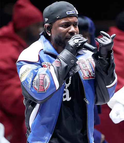 Men’s Blue Racing Style Leather Jacket - Xactwear