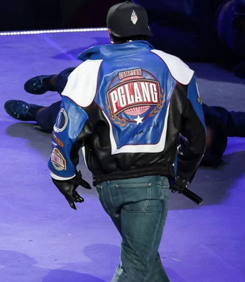 Men’s Blue Racing Style Leather Jacket Back - Xactwear