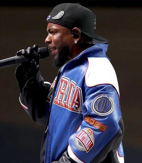 Men’s Blue Racing Style Leather Jacket Side View - Xactwear