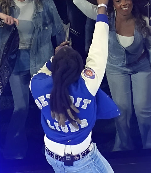 Men's Detroit Lions Blue Varsity Jacket Back View - Xactwear