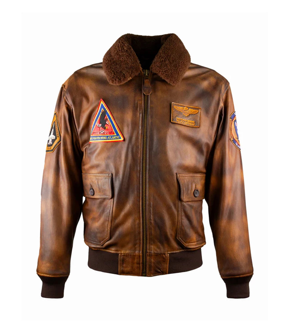 Men's Distressed Brown Leather Jacket - Xactwear