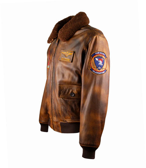 Men's Distressed Brown Leather Jacket Side - Xactwear