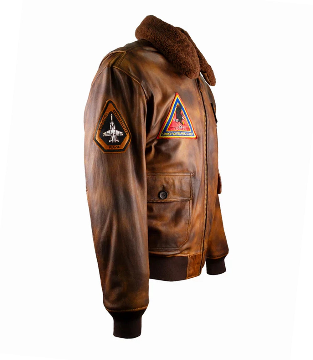 Men's Distressed Brown Leather Jacket Side View - Xactwear