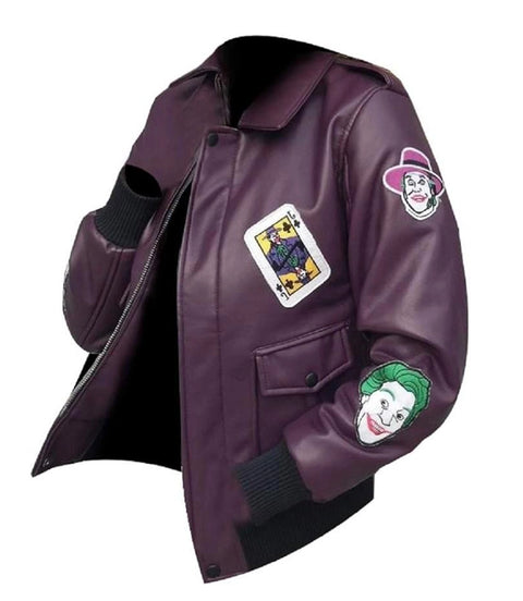 Men's Purple Joker Bomber Leather Jacket Side  - Xactwear
