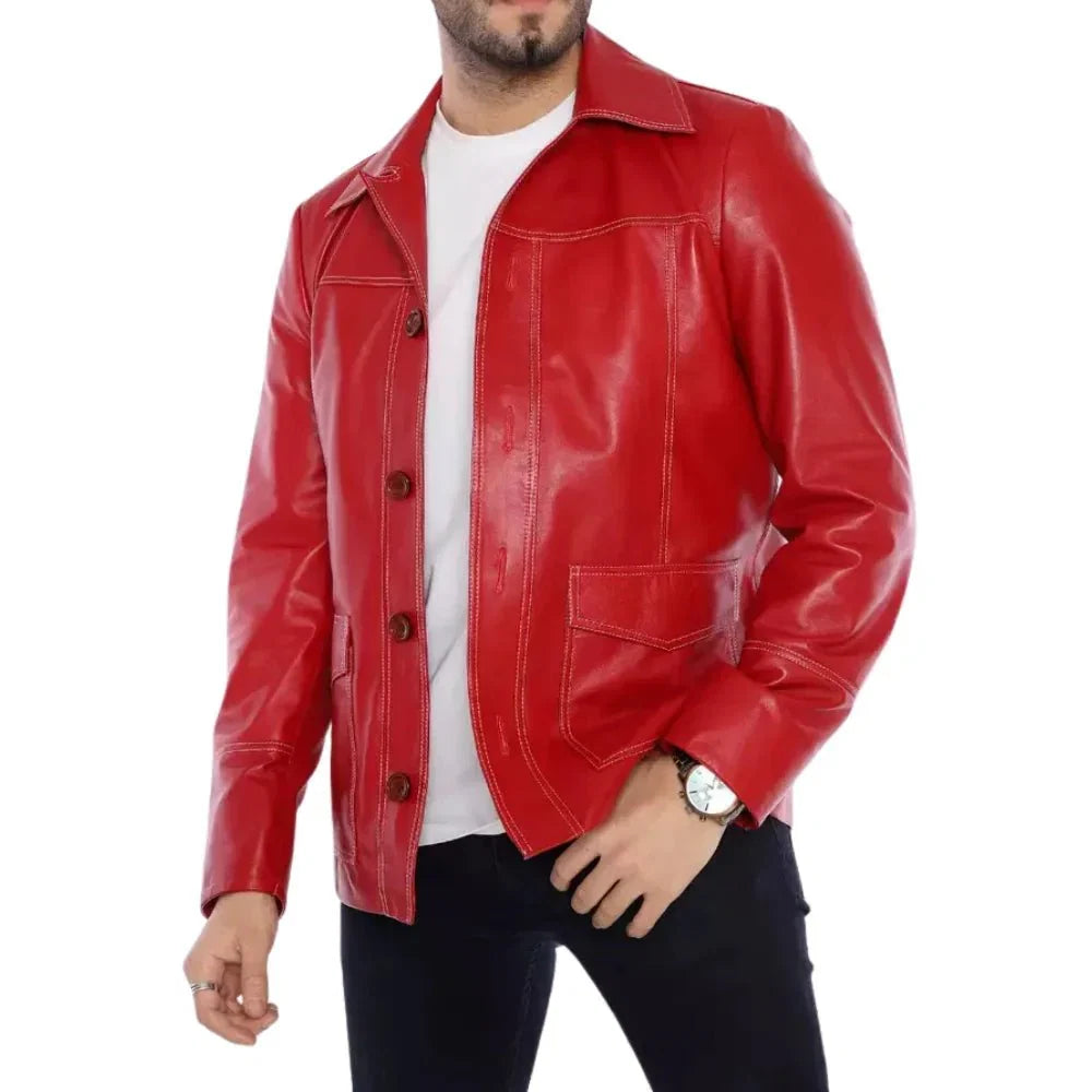 Fight Club Tyler Red Leather Jacket - Xactwear