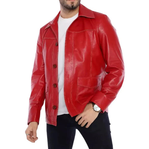 Fight Club Tyler Red Leather Jacket - Xactwear