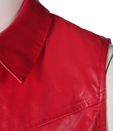 Men's Red Leather Vest Shoulder - Xactwear
