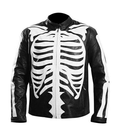 Men's Skeleton Motorcycle Leather Jacket - Xactwear