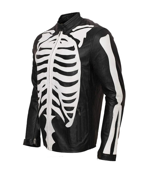 Men's Skeleton Motorcycle Leather Jacket Side - Xactwear