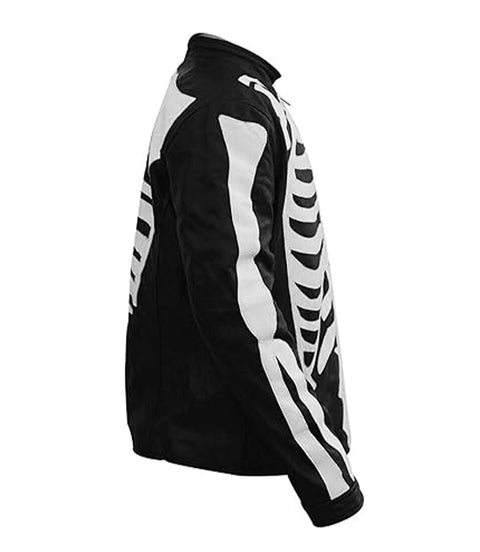 Men's Skeleton Motorcycle Leather Jacket Side View - Xactwear
