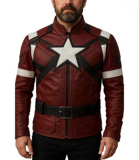 Men's Star Red Leather Jacket - Xactwear