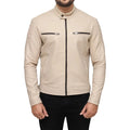 Men’s Beige Café Racer Real Leather Jacket