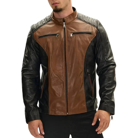Men’s Roadster Quilted Two-Tone Leather Bomber Jacket
