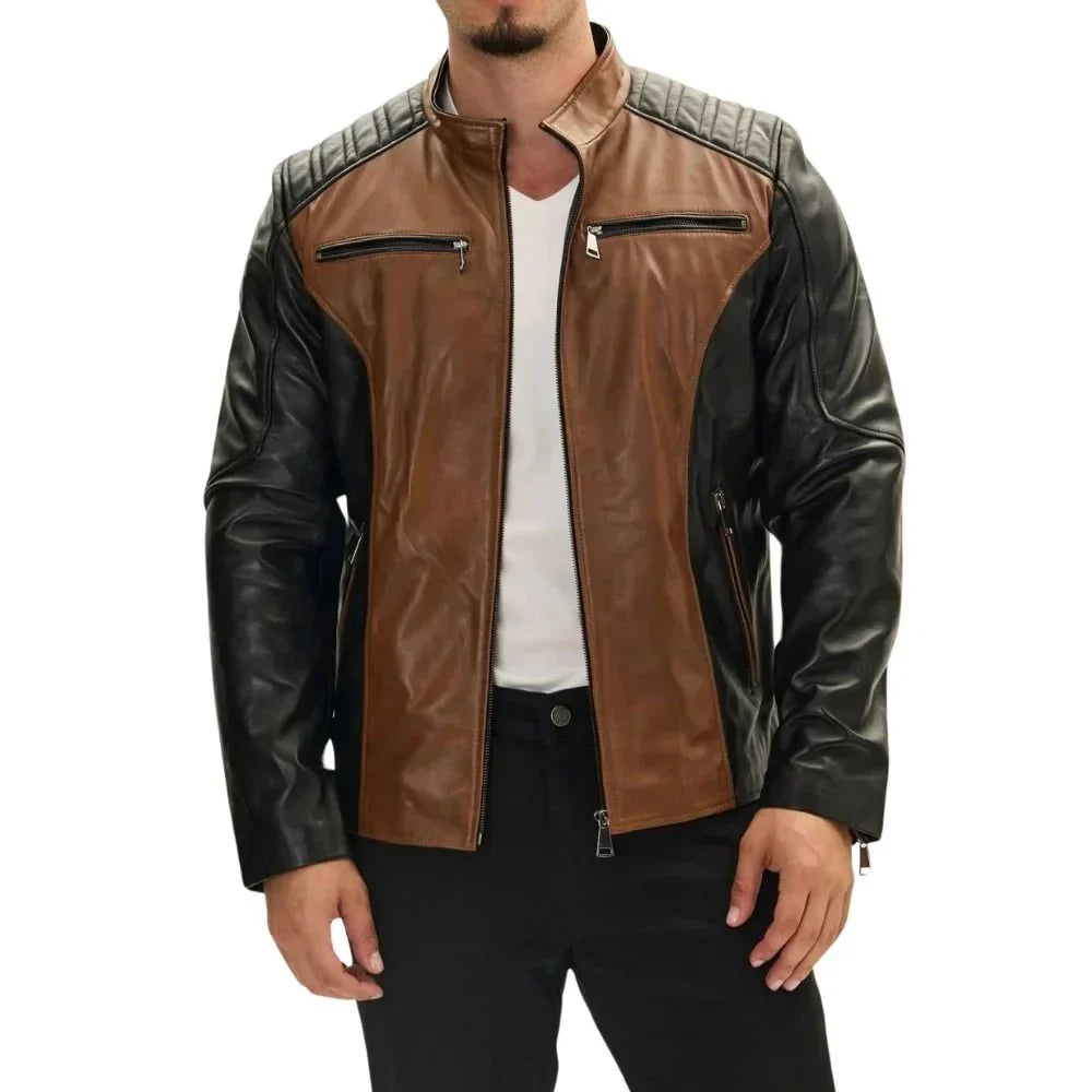 Men’s Roadster Quilted Two-Tone Leather Bomber Jacket