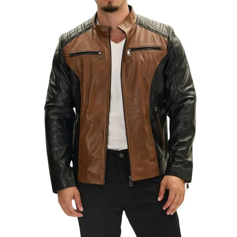 Men’s Roadster Quilted Two-Tone Leather Bomber Jacket