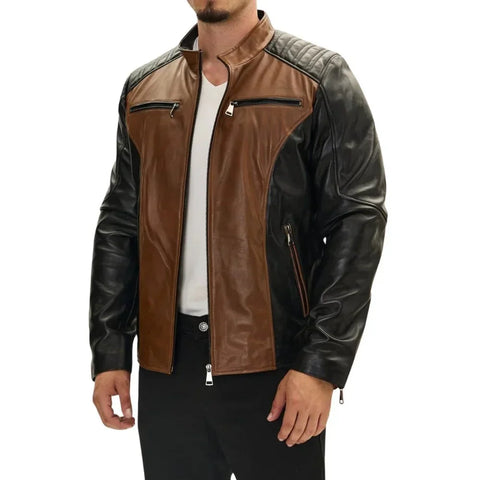 Men’s Roadster Quilted Two-Tone Leather Bomber Jacket
