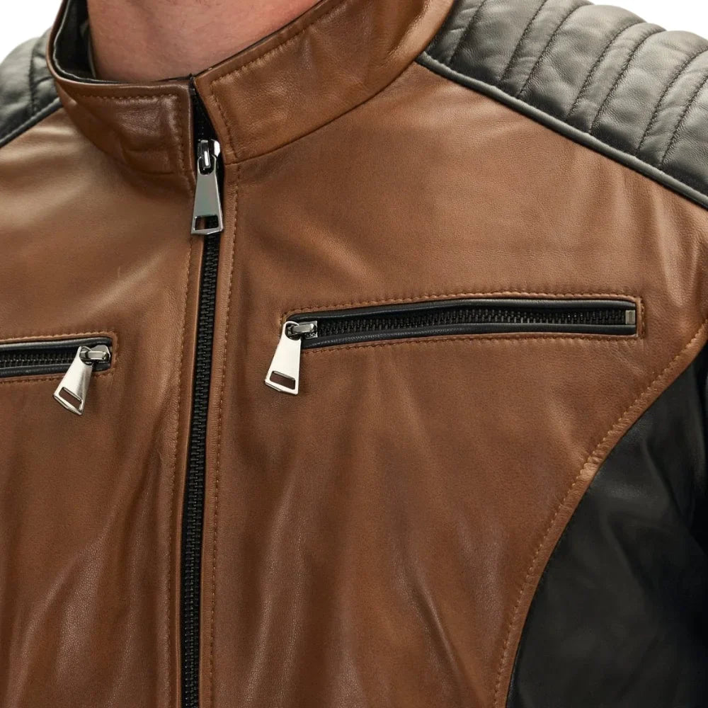 Men’s Roadster Quilted Two-Tone Leather Bomber Jacket