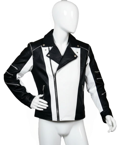 Shop Men's Black & White Retro Performance Motorcycle Jacket Front - Xactwear