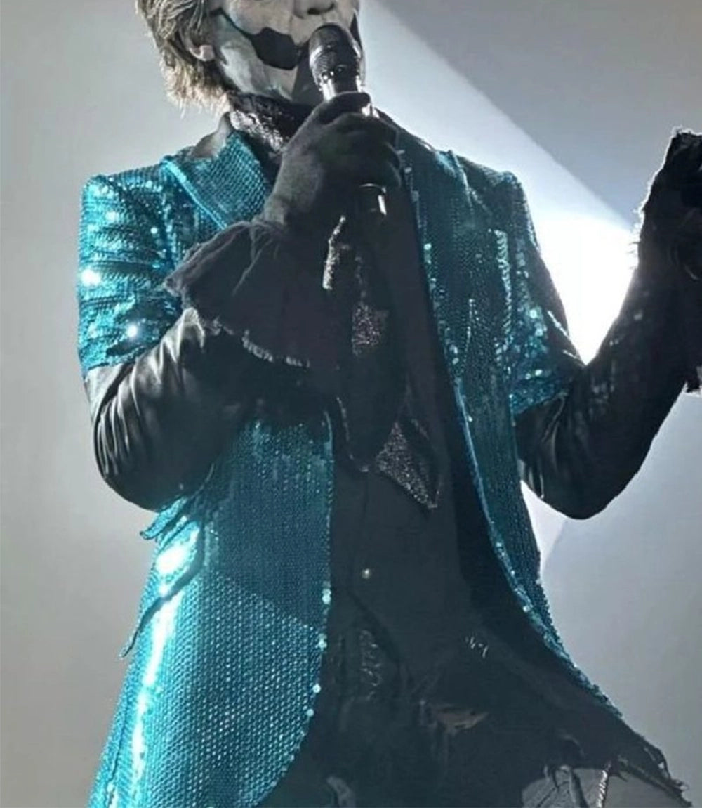 Shop Men's Ghost papa Blue Sequin Blazer Closeup - Xactwear