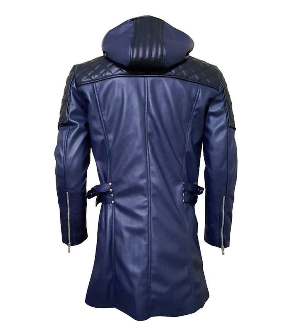 Shop Men's Navy Leather Long Coat - Xactwear