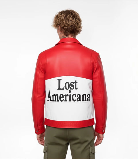 Shop Men's Red White Color Block Leather Jacket - Xactwear