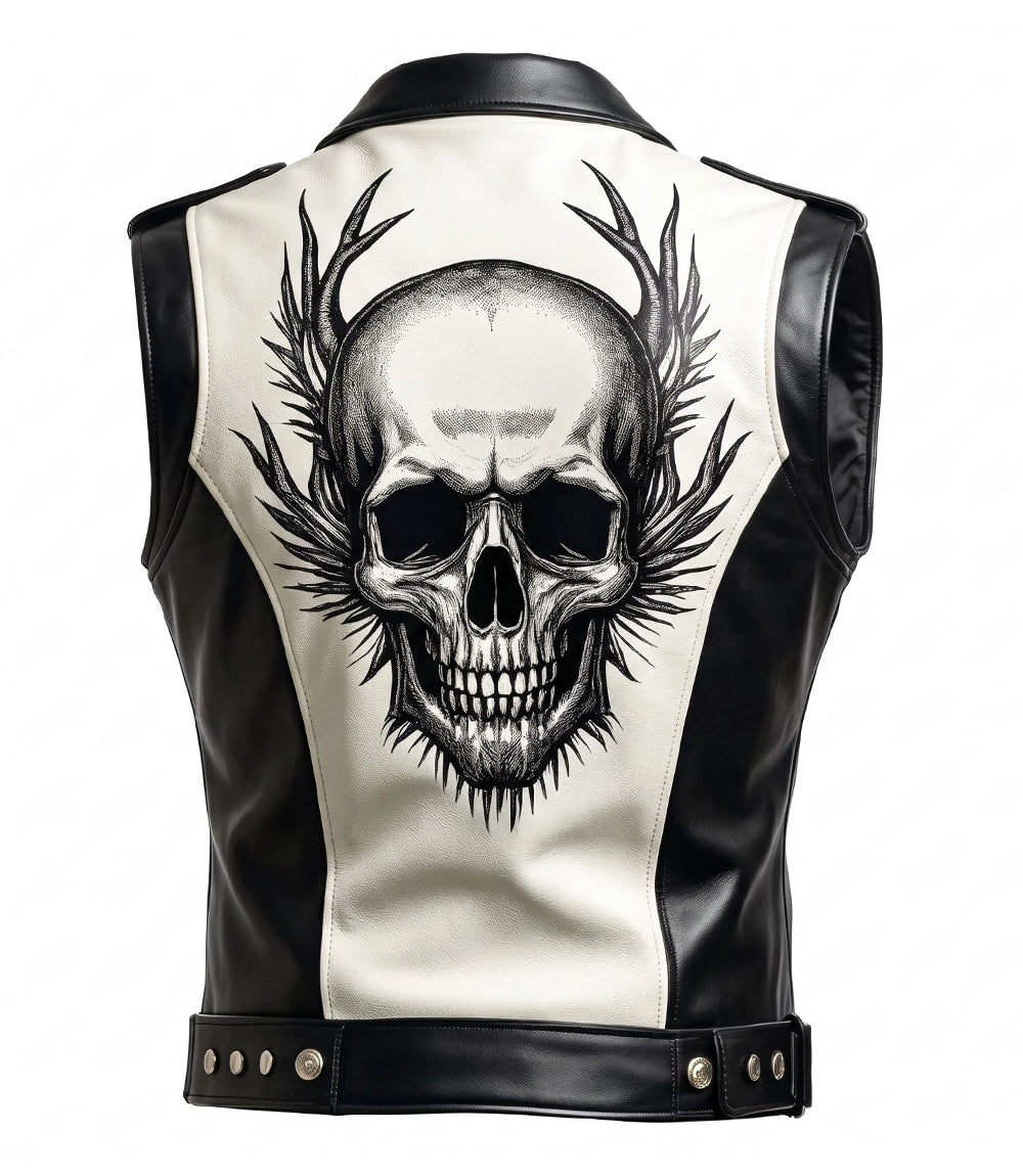 Shop Thriller Inspired Skull Graphic Black Leather Vest - Xactwear