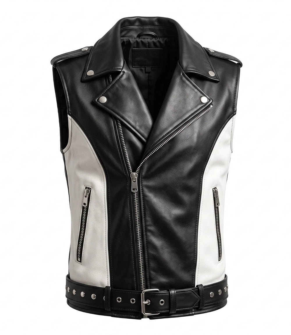 Thriller Inspired Skull Graphic Black Leather Vest - Xactwear