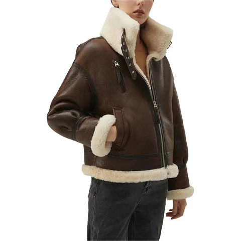 Women’s Chocolate Brown Hooded B3 Aviator Bomber Jacket