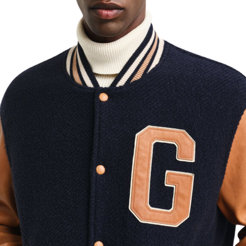Men’s Navy & Tan Varsity Wool and Leather Jacket