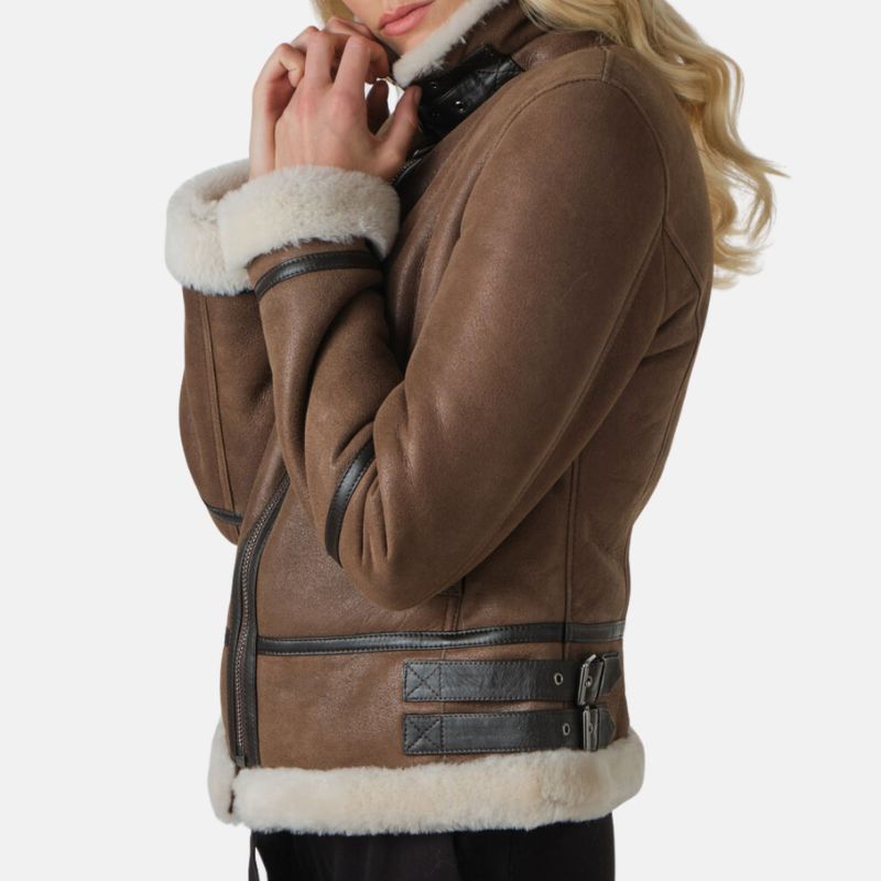 Women’s Brown Shearling Aviator Leather Jacket