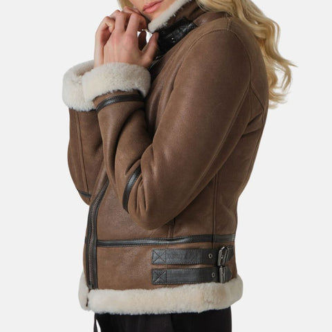 Women’s Brown Shearling Aviator Leather Jacket