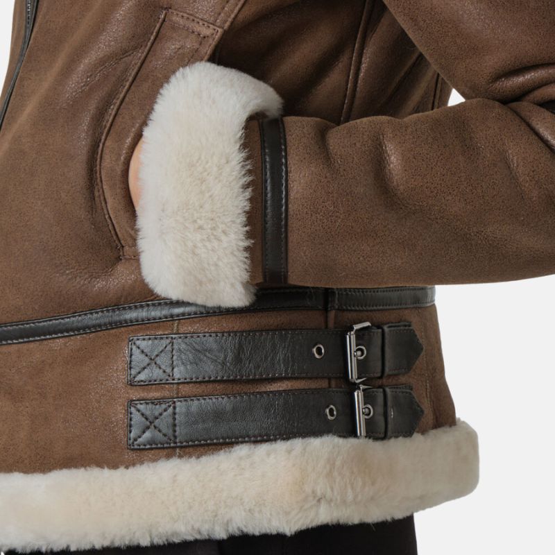 Women’s Brown Shearling Aviator Leather Jacket