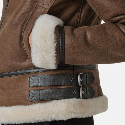 Women’s Brown Shearling Aviator Leather Jacket