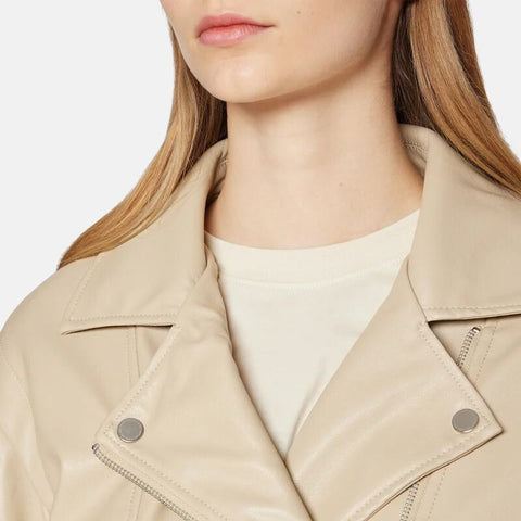 Women's Moto Style Beige Leather Jacket