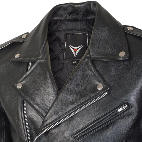 Mens Brando Belted Black Biker Leather Jacket