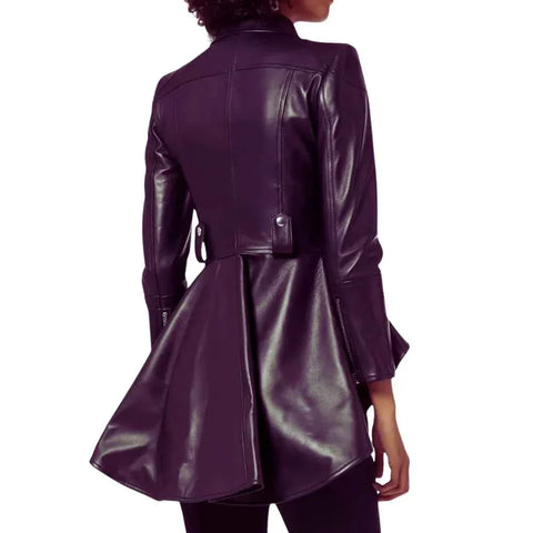Women's Asymmetrical Peplum Purple Leather Jacket