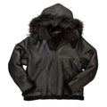 Men’s Black Hooded Shearling Leather Bomber Jacket