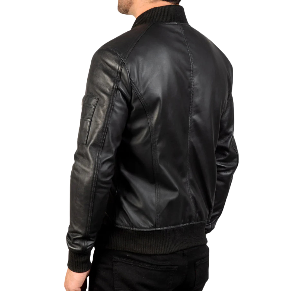 Men's Ma-1 Black Leather Bomber Jacket