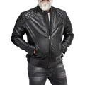 Mens Padded Black Cafe Racer Leather Jacket