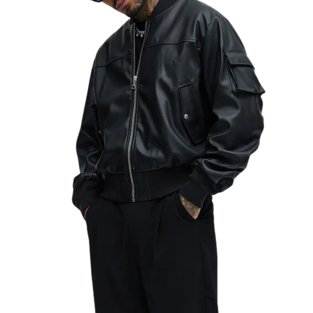 Men’s Oversized Red Leather Bomber Jacket
