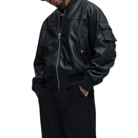 Men’s Oversized Red Leather Bomber Jacket