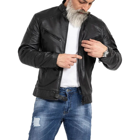 Men's Vintage Slim Fit Black Motorcycle  Leather Jacket