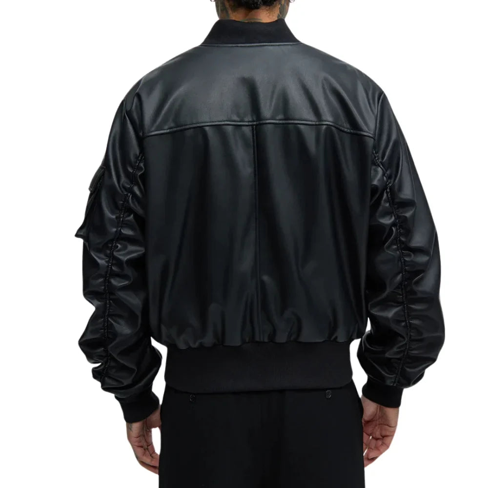 Men’s Oversized Red Leather Bomber Jacket