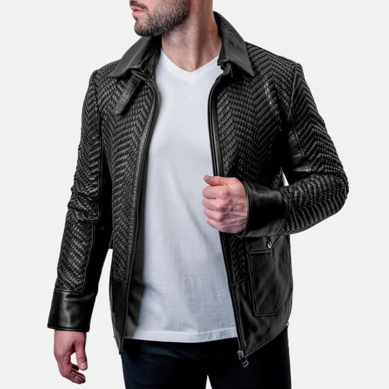Mens Black Snakeskin Textured Leather Jacket